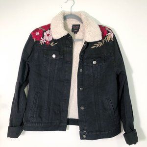 Black Denim Embroidered Jacket